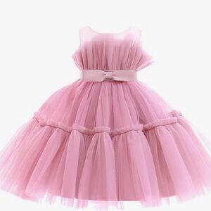 Girls puffy princess ball down dress pink with a Bow